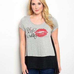 Janette Plus Ladies Top Short-Sleeve Sheer-Back Gray Size 3XL  NWOT